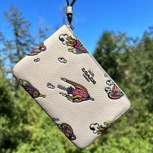 COACH White Pebble Leather Rocket Print Wristlet
Wallet with Silver Hardware NWT